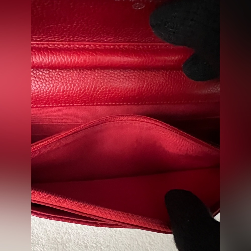 CHANEL Caviar Red Wallet On Chain Authentic Preloved With Card - Picture 9 of 16